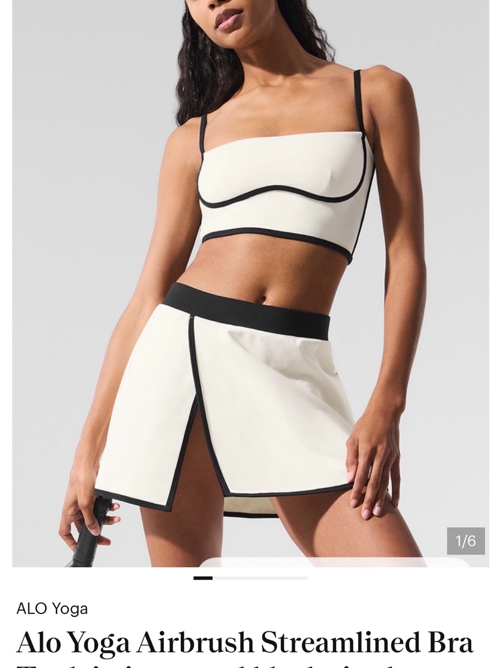 Alo Yoga Airbrush Streamlined Bra Tank in ivory and black size large.